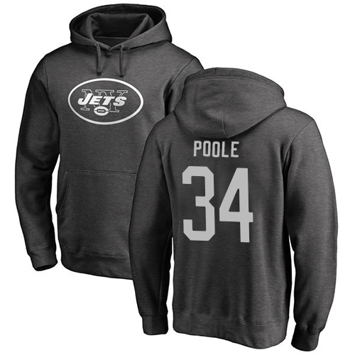 New York Jets Men Ash Brian Poole One Color NFL Football #34 Pullover Hoodie Sweatshirts